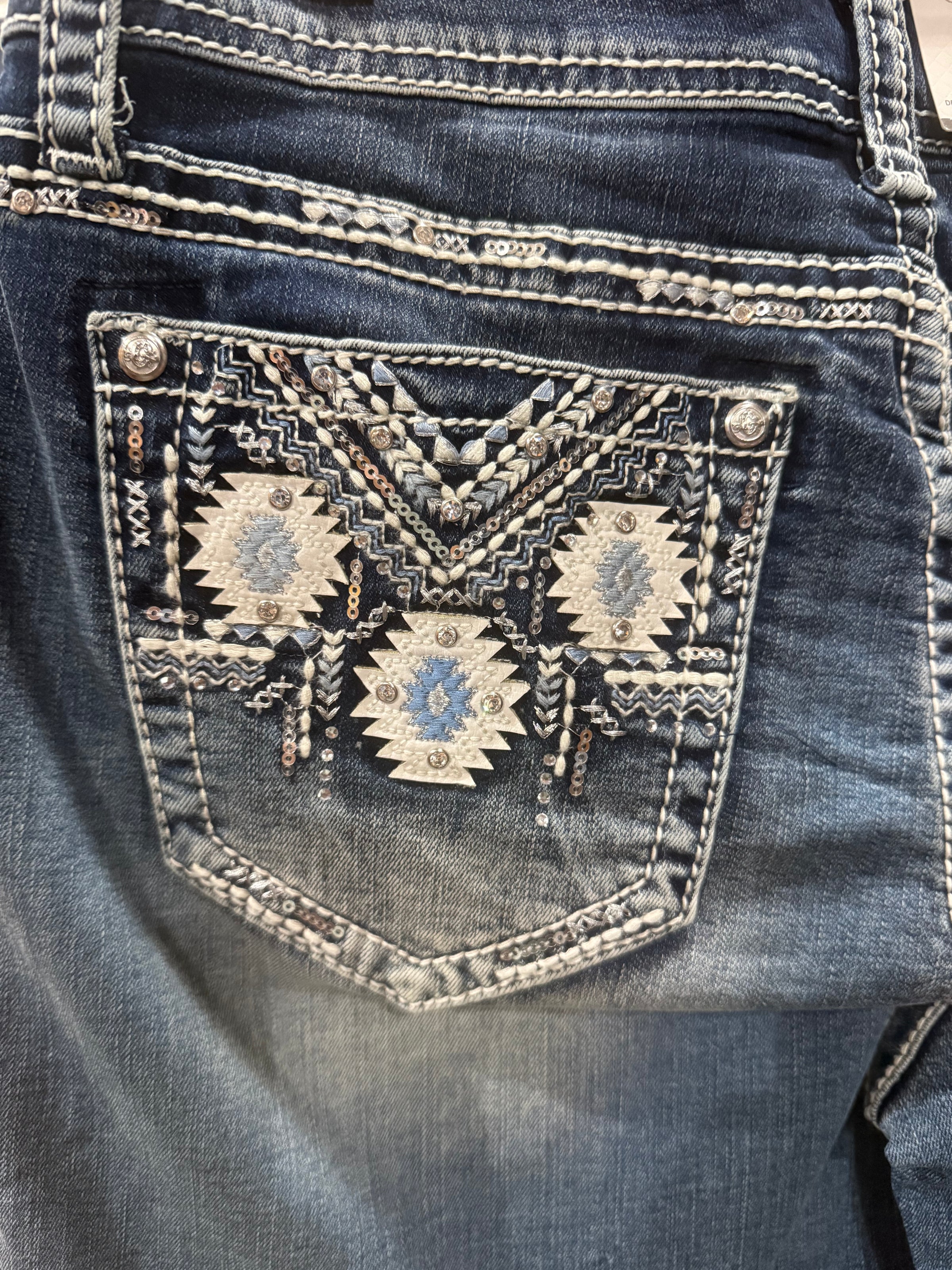 Embroidered Aztec Easy Fit Denim Shorts by Grace in LA