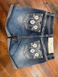 Embroidered Aztec Easy Fit Denim Shorts by Grace in LA