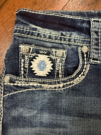 Embroidered Aztec Easy Fit Denim Shorts by Grace in LA