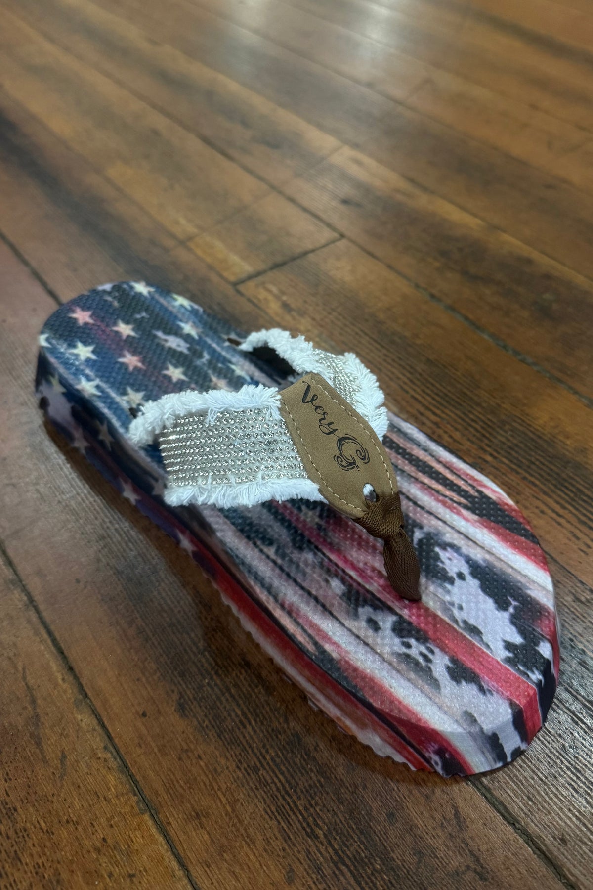 Red, White & Sparkle Flip Flops White-Women's Shoes-Very G-Gallop 'n Glitz- Women's Western Wear Boutique, Located in Grants Pass, Oregon