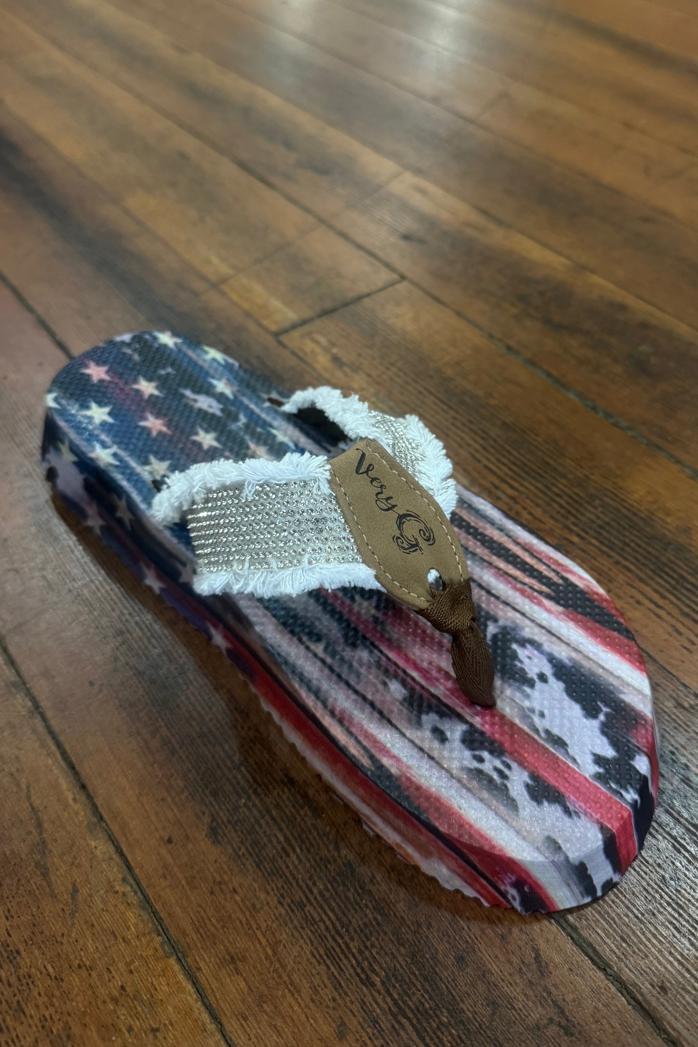 Red, White & Sparkle Flip Flops White-Women's Shoes-Very G-Gallop 'n Glitz- Women's Western Wear Boutique, Located in Grants Pass, Oregon