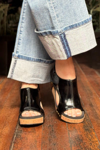 CARLEY By Corkys Black Crinkle Sandal-Women's Shoes-Corkys-Gallop 'n Glitz- Women's Western Wear Boutique, Located in Grants Pass, Oregon