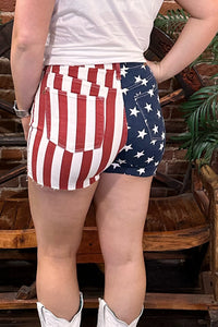 High Rise Americana Flag Fray Hem Shorts by Judy Blue-Shorts-Judy Blue-Gallop 'n Glitz- Women's Western Wear Boutique, Located in Grants Pass, Oregon