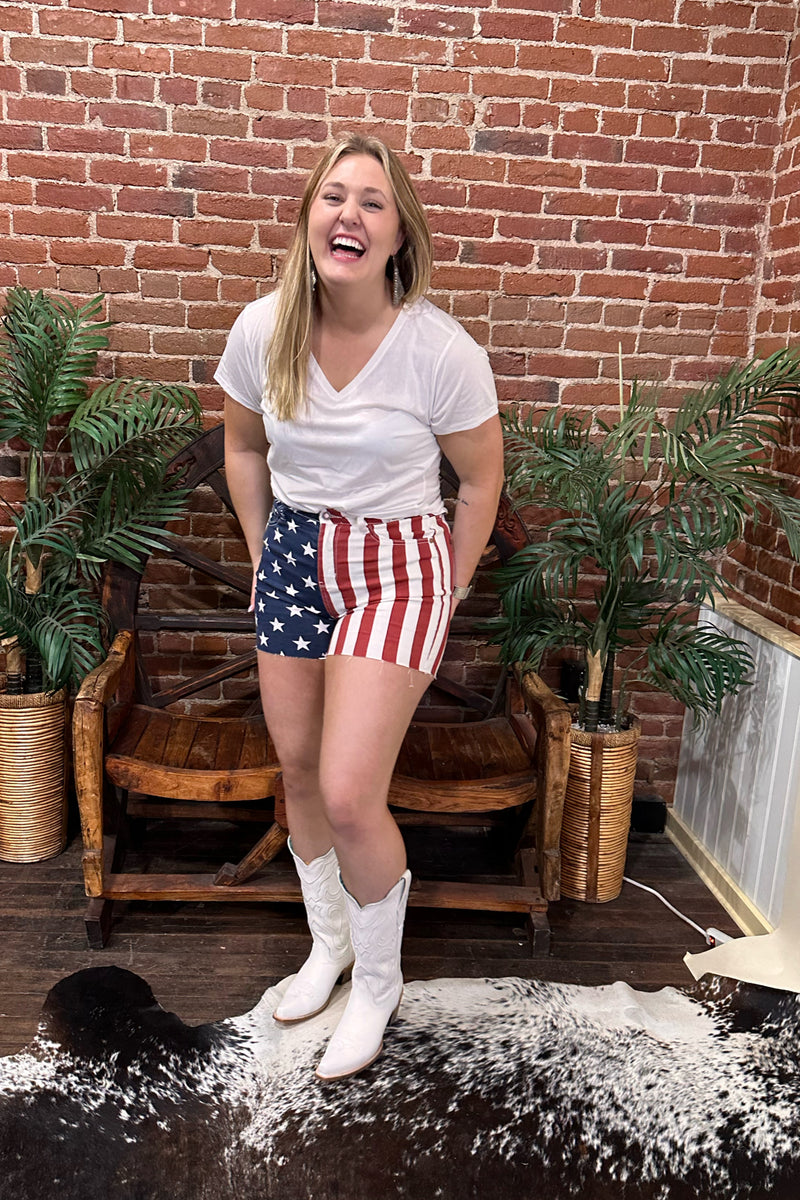 High Rise Americana Flag Fray Hem Shorts by Judy Blue-Shorts-Judy Blue-Gallop 'n Glitz- Women's Western Wear Boutique, Located in Grants Pass, Oregon