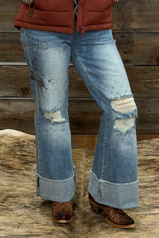The Rebel Bronco Cuffed Wide Straight Leg Jean-Straight-Lucky & Blessed-Gallop 'n Glitz- Women's Western Wear Boutique, Located in Grants Pass, Oregon