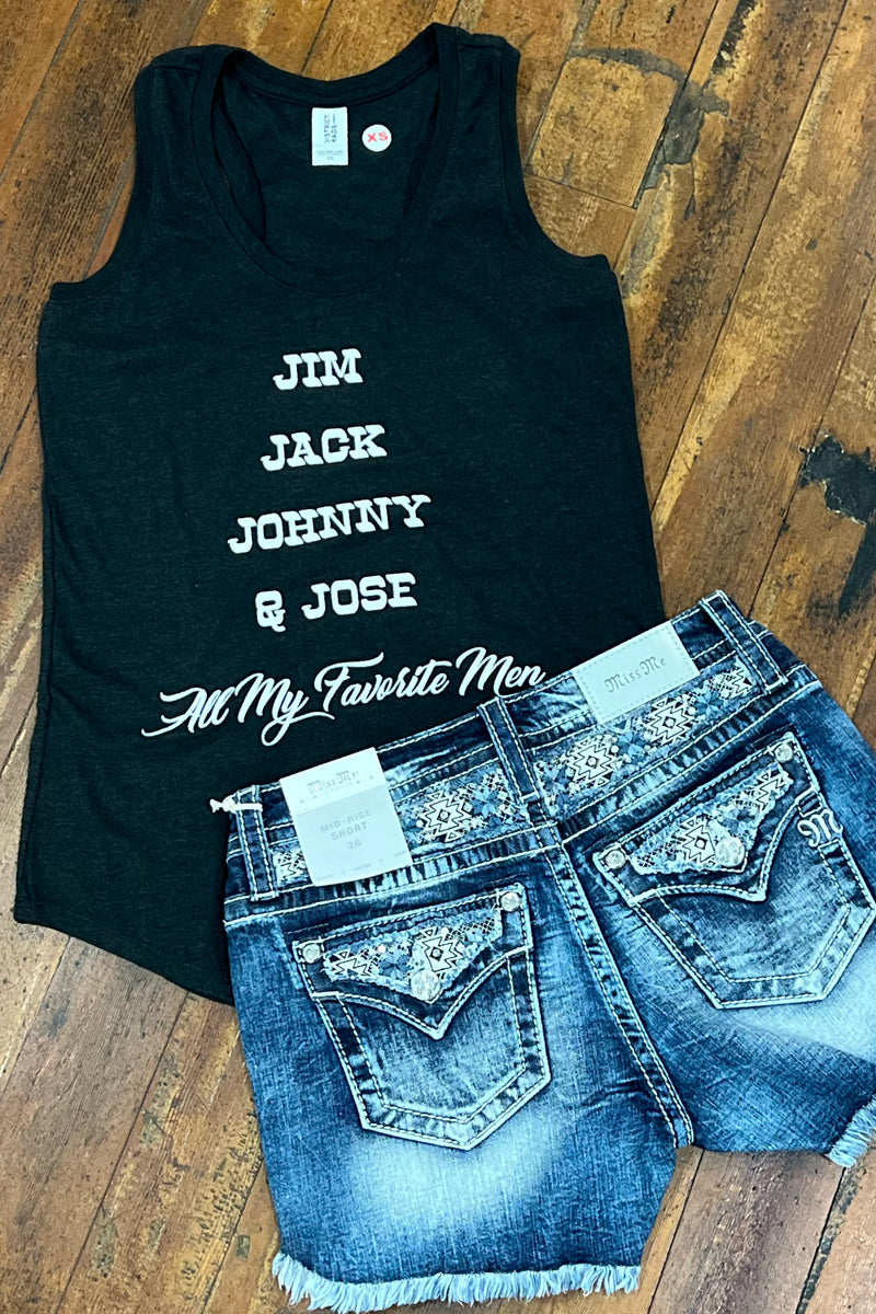 Jim, Jack, Johnny & Jose Tank-Graphic Tank-Gallop 'n Glitz-Gallop 'n Glitz- Women's Western Wear Boutique, Located in Grants Pass, Oregon