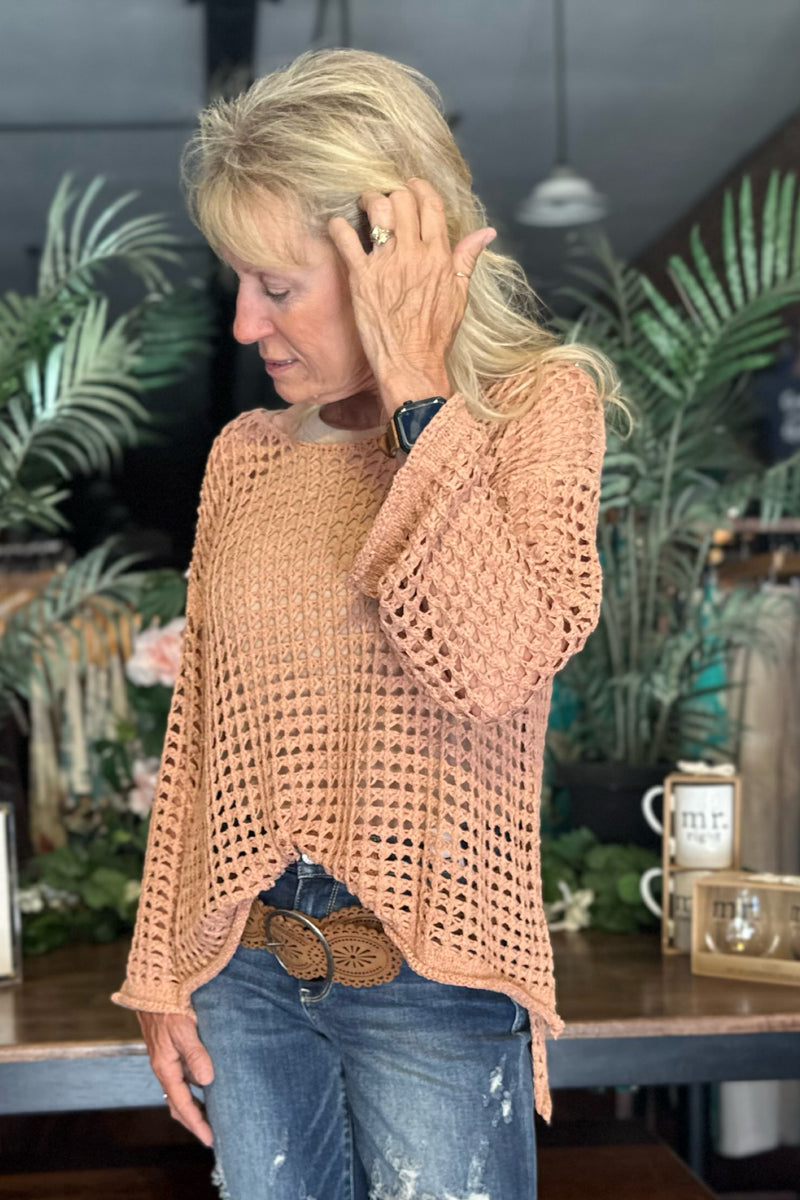 Crochet Mesh Top with Bell Sleeves by POL-top-POL-Gallop 'n Glitz- Women's Western Wear Boutique, Located in Grants Pass, Oregon