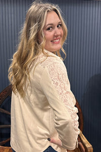 Faux Suede 'N Lace Button Up-Button Up-Vocal-Gallop 'n Glitz- Women's Western Wear Boutique, Located in Grants Pass, Oregon