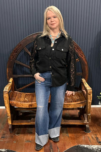 Faux Suede 'N Lace Black Button Up-Button Up-Vocal-Gallop 'n Glitz- Women's Western Wear Boutique, Located in Grants Pass, Oregon