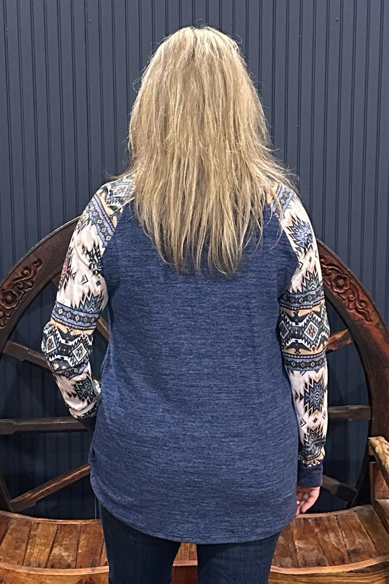 Aztec Print Relaxed Fit Raglan Top-Women's Hoodie-Avery-Gallop 'n Glitz- Women's Western Wear Boutique, Located in Grants Pass, Oregon