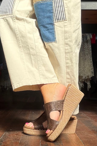 KISS N TELL Chocolate Embossed Wedges By Corkys-Women's Shoes-Corkys-Gallop 'n Glitz- Women's Western Wear Boutique, Located in Grants Pass, Oregon