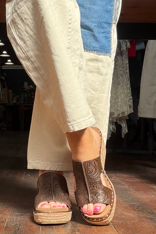 KISS N TELL Chocolate Embossed Wedges By Corkys-Women's Shoes-Corkys-Gallop 'n Glitz- Women's Western Wear Boutique, Located in Grants Pass, Oregon