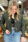 Matilda Hunter Green Crop Trucker Jacket by Kut From The Kloth-Jacket-Kut From The Kloth-Gallop 'n Glitz- Women's Western Wear Boutique, Located in Grants Pass, Oregon