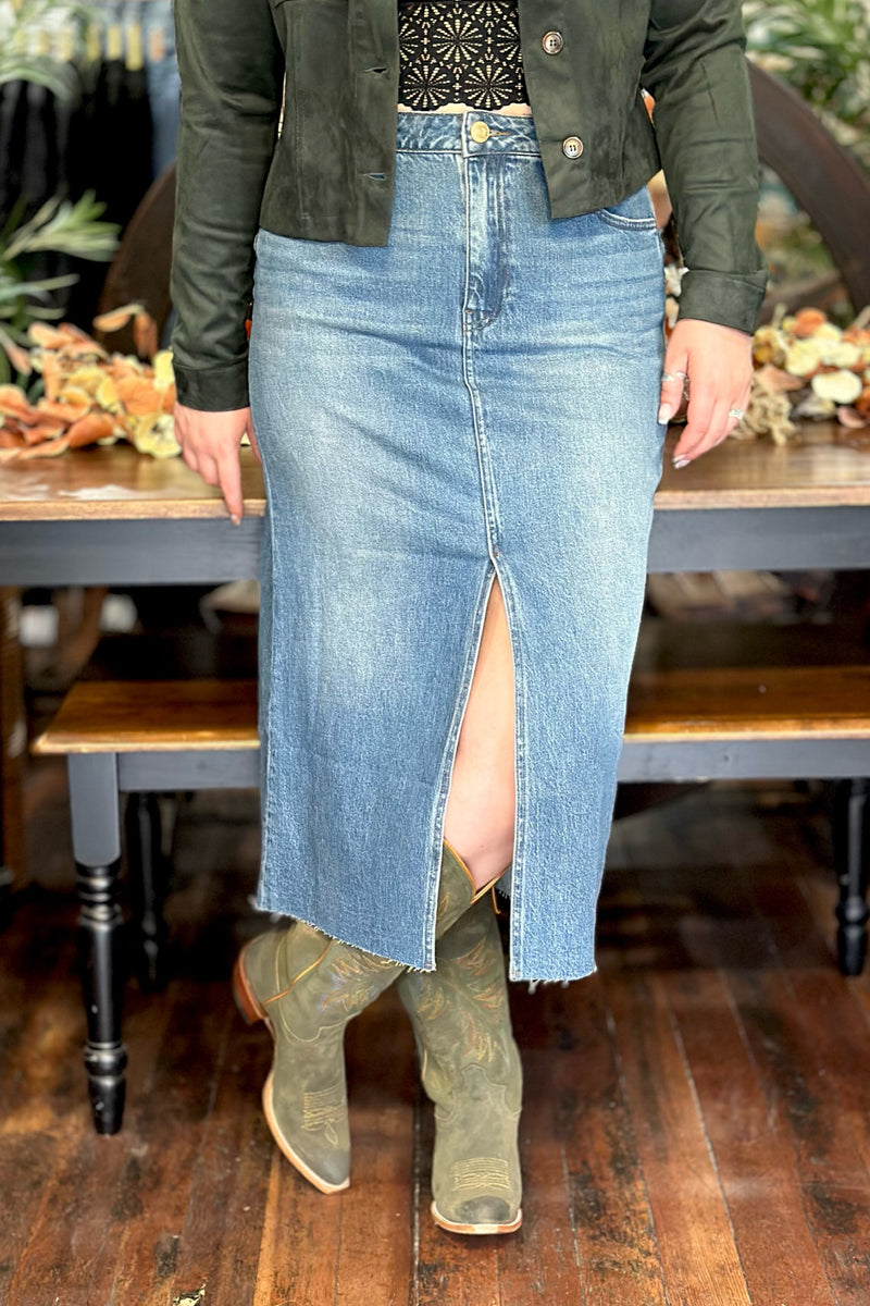 Jen Raw Hemmed Denim Skirt by Kut From The Kloth-Skirt-Kut From The Kloth-Gallop 'n Glitz- Women's Western Wear Boutique, Located in Grants Pass, Oregon