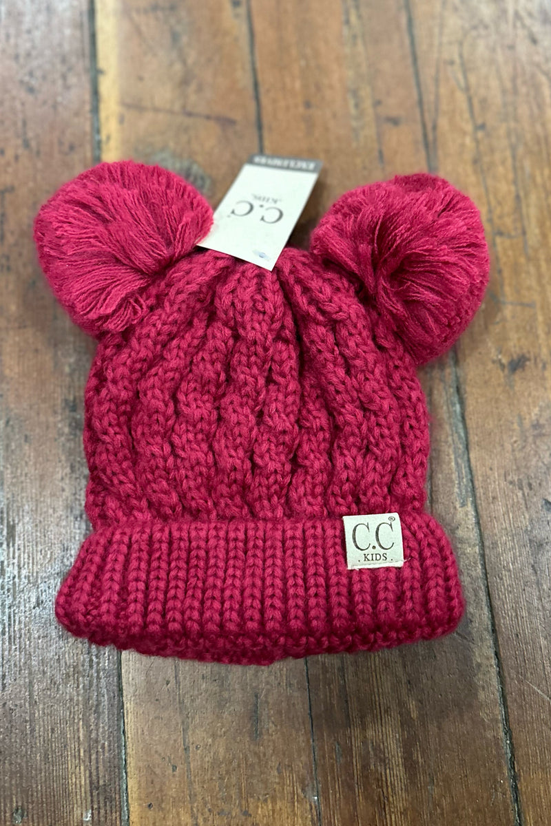 Kids Solid Double Pom C.C Beanie-Beanie/Scarf-C.C. Beanie-Gallop 'n Glitz- Women's Western Wear Boutique, Located in Grants Pass, Oregon