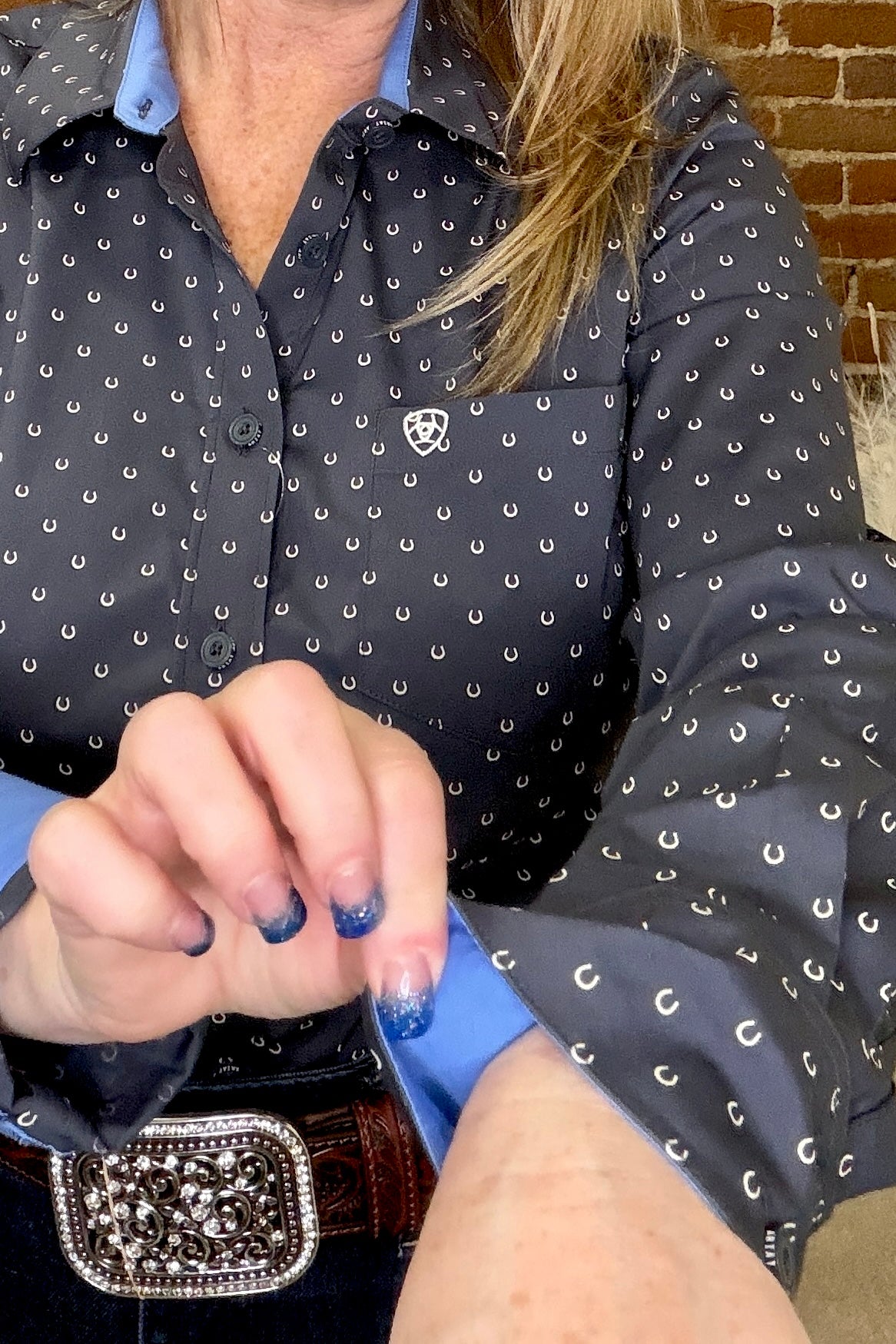 Women’s Horseshoe Print Kirby Shirt by Ariat-Top-Ariat-Gallop 'n Glitz- Women's Western Wear Boutique, Located in Grants Pass, Oregon