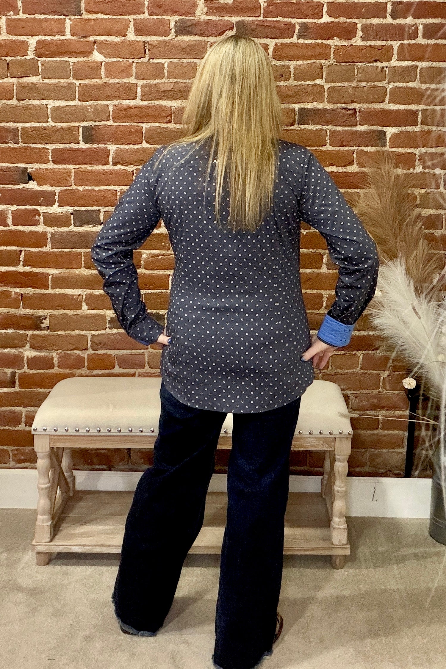 Women’s Horseshoe Print Kirby Shirt by Ariat-Top-Ariat-Gallop 'n Glitz- Women's Western Wear Boutique, Located in Grants Pass, Oregon