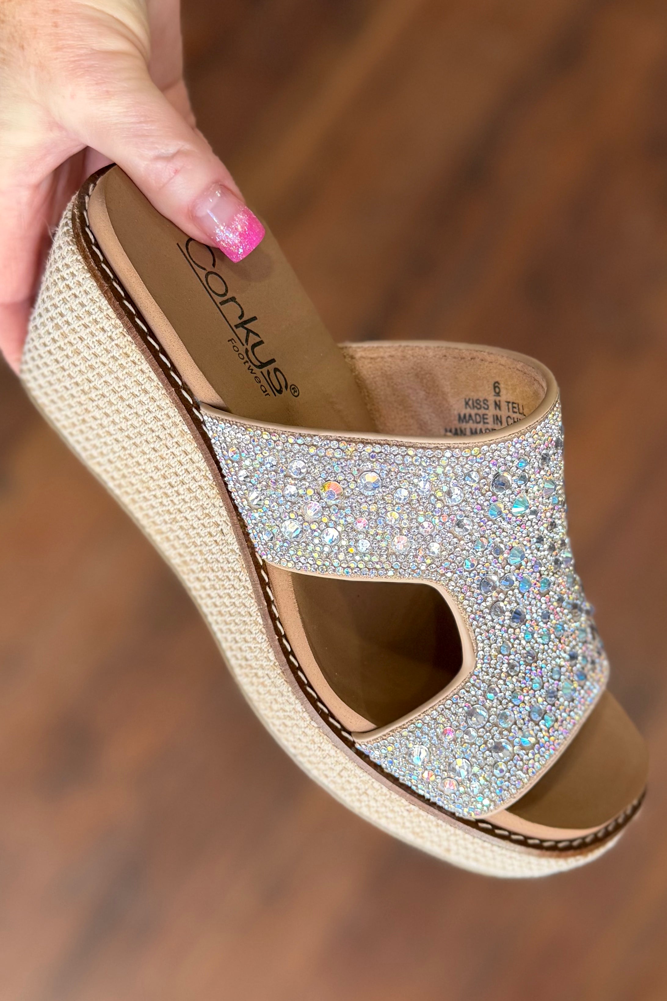 KISS N TELL Rhinestone Wedges By Corkys-Women's Shoes-Corkys-Gallop 'n Glitz- Women's Western Wear Boutique, Located in Grants Pass, Oregon