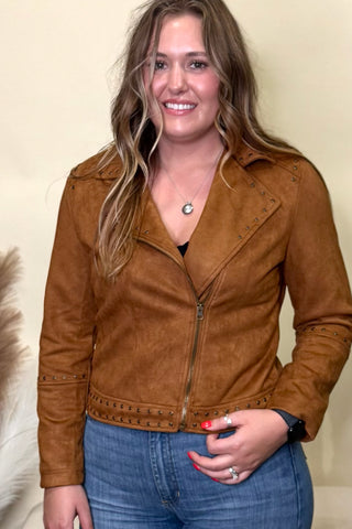 Trailblazer Light Brown Embroidered Moto Jacket-Jacket-Montana Co-Gallop 'n Glitz- Women's Western Wear Boutique, Located in Grants Pass, Oregon