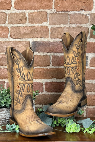 Ladies Distressed Brown Floral Circle G Boot by Corral Boots-Women's Boot-Circle G Boots-Gallop 'n Glitz- Women's Western Wear Boutique, Located in Grants Pass, Oregon