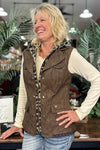 Faux Leather Brown Vest with Wool Inset Hood by Gallop 'n Glitz-Vest-Gallop 'n Glitz-Gallop 'n Glitz- Women's Western Wear Boutique, Located in Grants Pass, Oregon