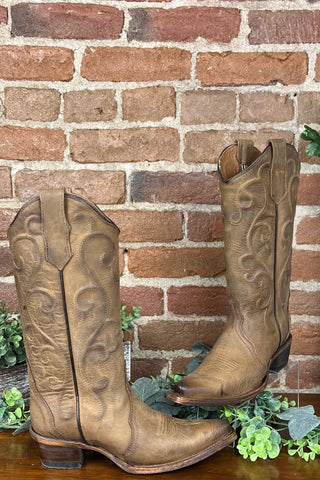 Ladies Cinnamon Embroidered Circle G Boot by Corral Boots-Women's Boot-Circle G Boots-Gallop 'n Glitz- Women's Western Wear Boutique, Located in Grants Pass, Oregon
