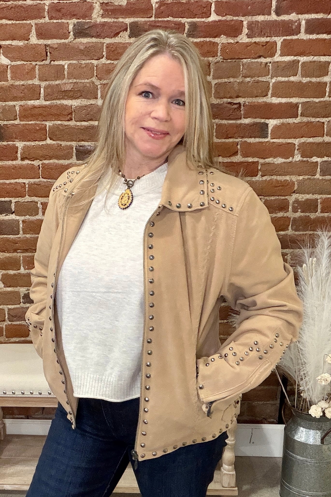 Concho And Studs Genuine Suede Jacket by Cripple Creek-Jacket-Cripple Creek-Gallop 'n Glitz- Women's Western Wear Boutique, Located in Grants Pass, Oregon