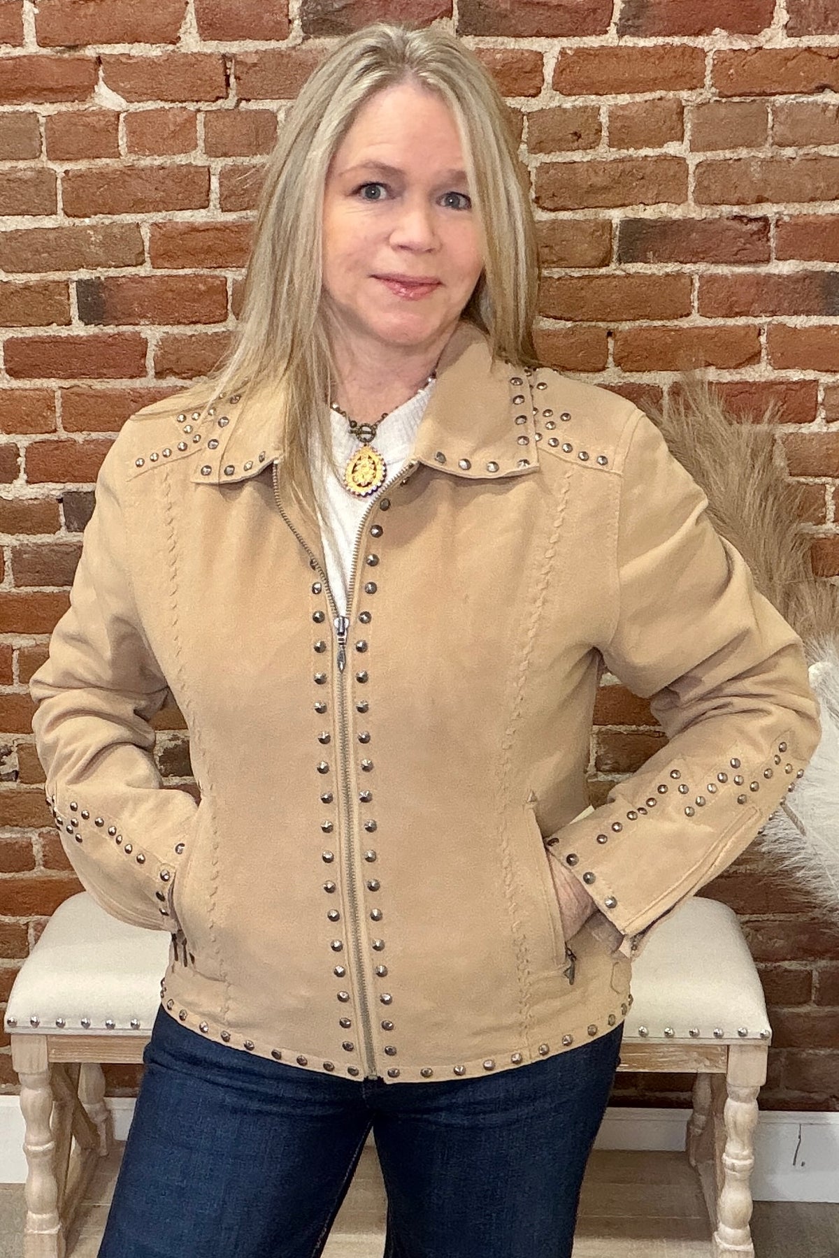 Concho And Studs Genuine Suede Jacket by Cripple Creek-Jacket-Cripple Creek-Gallop 'n Glitz- Women's Western Wear Boutique, Located in Grants Pass, Oregon