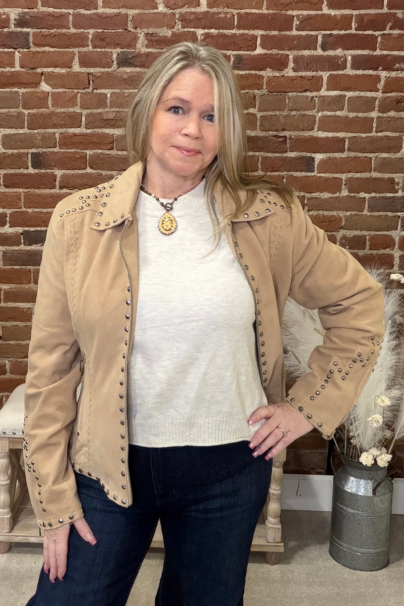 Concho And Studs Genuine Suede Jacket by Cripple Creek-Jacket-Cripple Creek-Gallop 'n Glitz- Women's Western Wear Boutique, Located in Grants Pass, Oregon