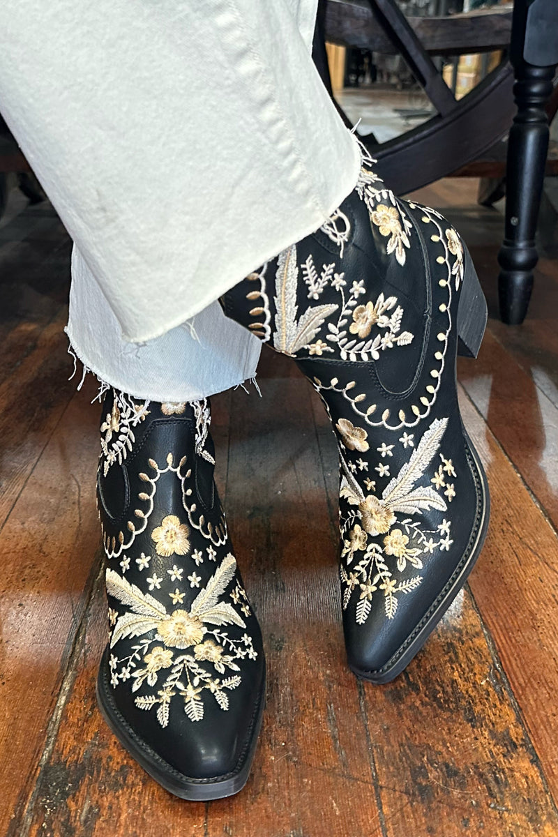 Black Floral Embroidered Short Boot-Women's Boot-Miracle Mile-Gallop 'n Glitz- Women's Western Wear Boutique, Located in Grants Pass, Oregon