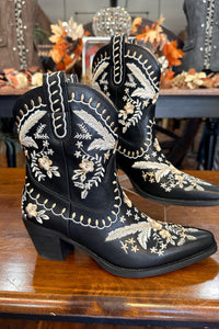 Black Floral Embroidered Short Boot-Women's Boot-Miracle Mile-Gallop 'n Glitz- Women's Western Wear Boutique, Located in Grants Pass, Oregon