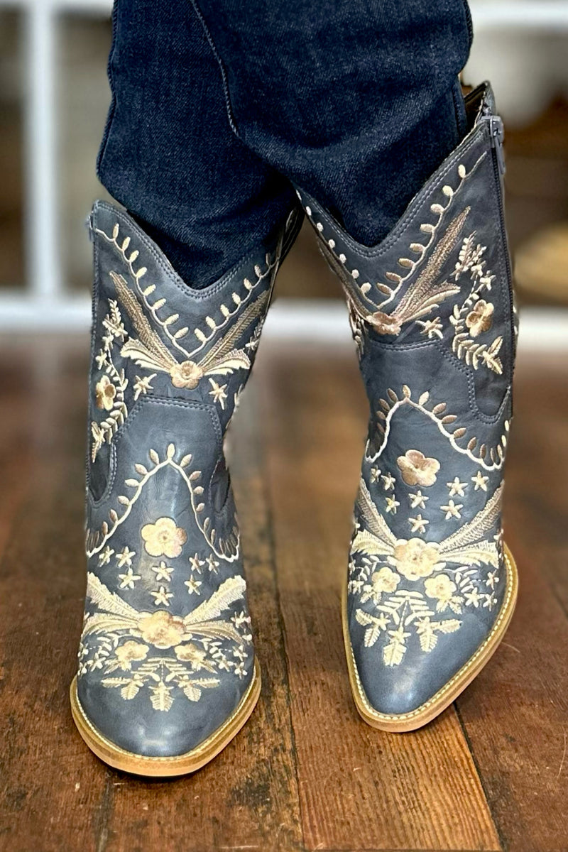 Lets Go Girls Floral Shortie Boot by Corkys Blue-Women's Shoes-Corkys-Gallop 'n Glitz- Women's Western Wear Boutique, Located in Grants Pass, Oregon