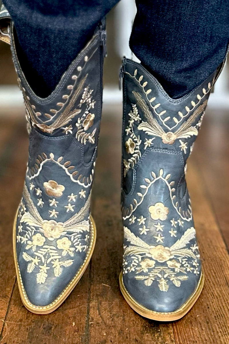 Lets Go Girls Floral Shortie Boot by Corkys Blue-Women's Shoes-Corkys-Gallop 'n Glitz- Women's Western Wear Boutique, Located in Grants Pass, Oregon