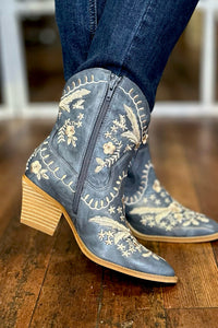 Lets Go Girls Floral Shortie Boot by Corkys Blue-Women's Shoes-Corkys-Gallop 'n Glitz- Women's Western Wear Boutique, Located in Grants Pass, Oregon