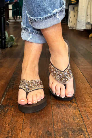LIANA Brown/Multi Mosaic Flip Flop by Yellow Box-Flip Flop-Yellow Box-Gallop 'n Glitz- Women's Western Wear Boutique, Located in Grants Pass, Oregon