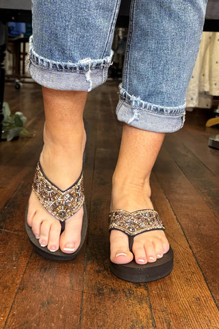 LIANA Brown/Multi Mosaic Flip Flop by Yellow Box-Flip Flop-Yellow Box-Gallop 'n Glitz- Women's Western Wear Boutique, Located in Grants Pass, Oregon
