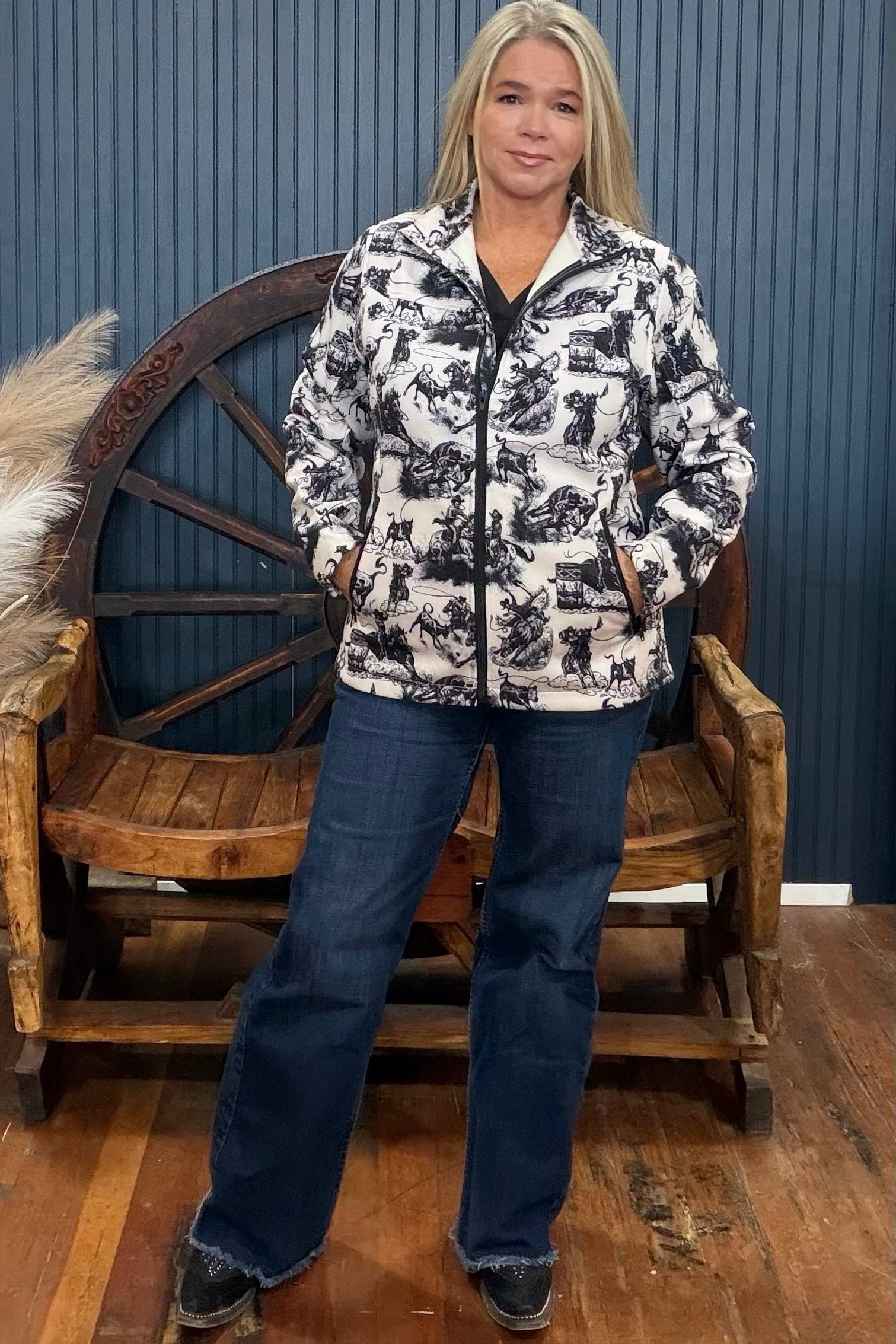 Life is a Rodeo Zip Up Jacket-Jacket-Sterling Kreek-Gallop 'n Glitz- Women's Western Wear Boutique, Located in Grants Pass, Oregon