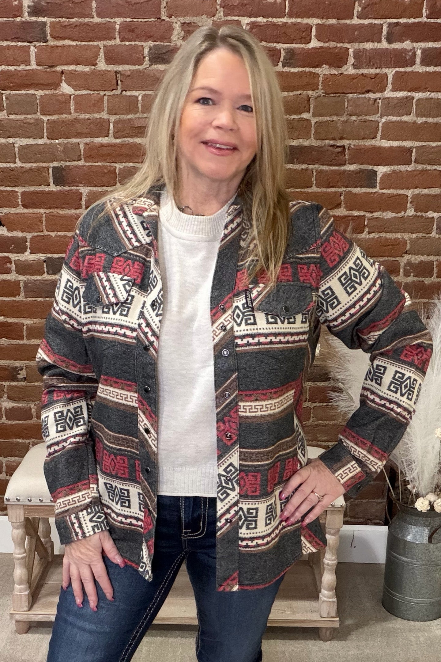 Lorelei Grey Snap Shirt by Outback-top-Outback Trading-Gallop 'n Glitz- Women's Western Wear Boutique, Located in Grants Pass, Oregon