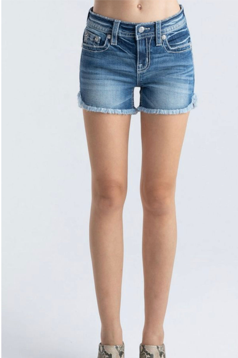 Miss Me Mid Rise Americana Star Wing Frayed Hem Short-Shorts-Miss Me-Gallop 'n Glitz- Women's Western Wear Boutique, Located in Grants Pass, Oregon