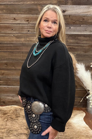 The Desert Echo Black Knit Turtleneck-Sweater-Kerisma-Gallop 'n Glitz- Women's Western Wear Boutique, Located in Grants Pass, Oregon