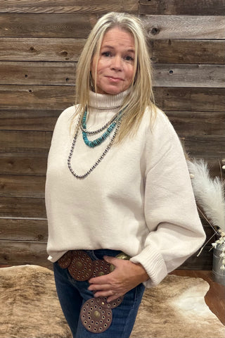 The Desert Echo Off White Knit Turtleneck-Sweater-Kerisma-Gallop 'n Glitz- Women's Western Wear Boutique, Located in Grants Pass, Oregon