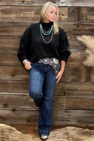 The Desert Echo Black Knit Turtleneck-Sweater-Kerisma-Gallop 'n Glitz- Women's Western Wear Boutique, Located in Grants Pass, Oregon