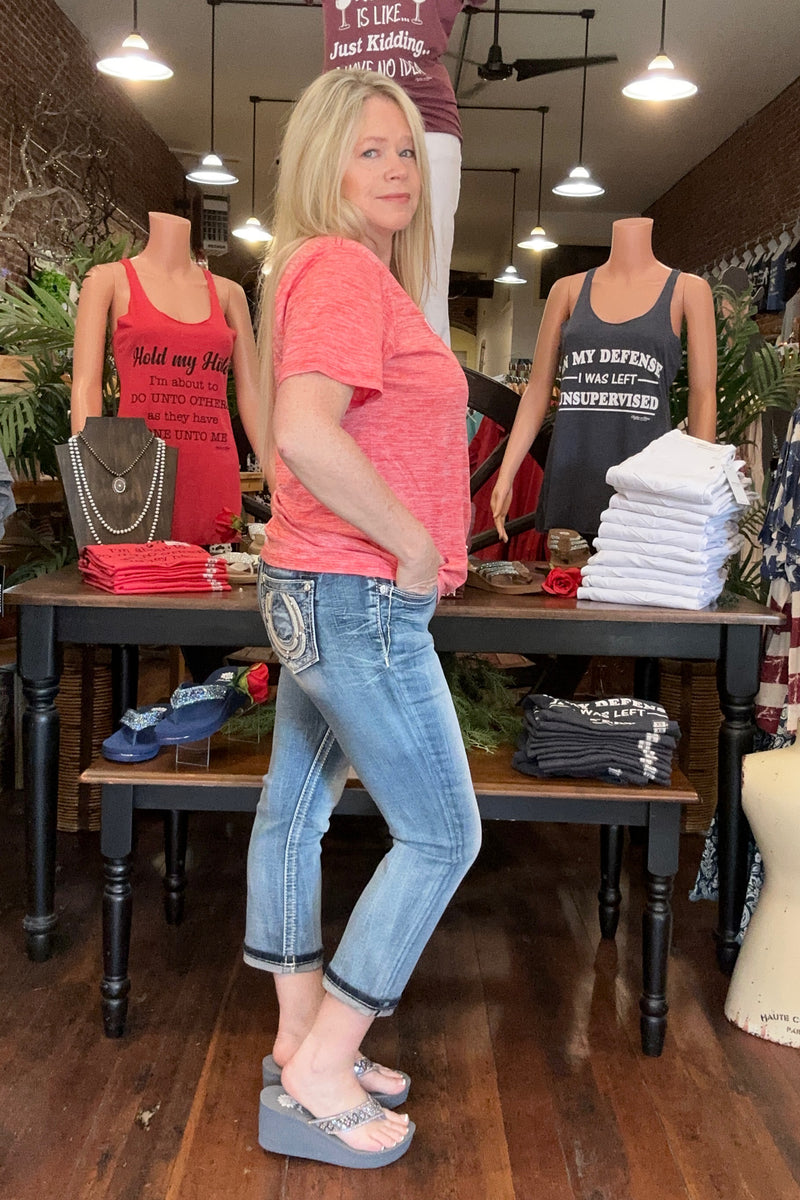 Miss Me "HORSESHOE BLUES" Mid Rise Denim Capri-Capri-Miss Me-Gallop 'n Glitz- Women's Western Wear Boutique, Located in Grants Pass, Oregon