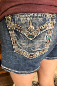 Aztec Border Denim Shorts by Miss Me-Shorts-Miss Me-Gallop 'n Glitz- Women's Western Wear Boutique, Located in Grants Pass, Oregon