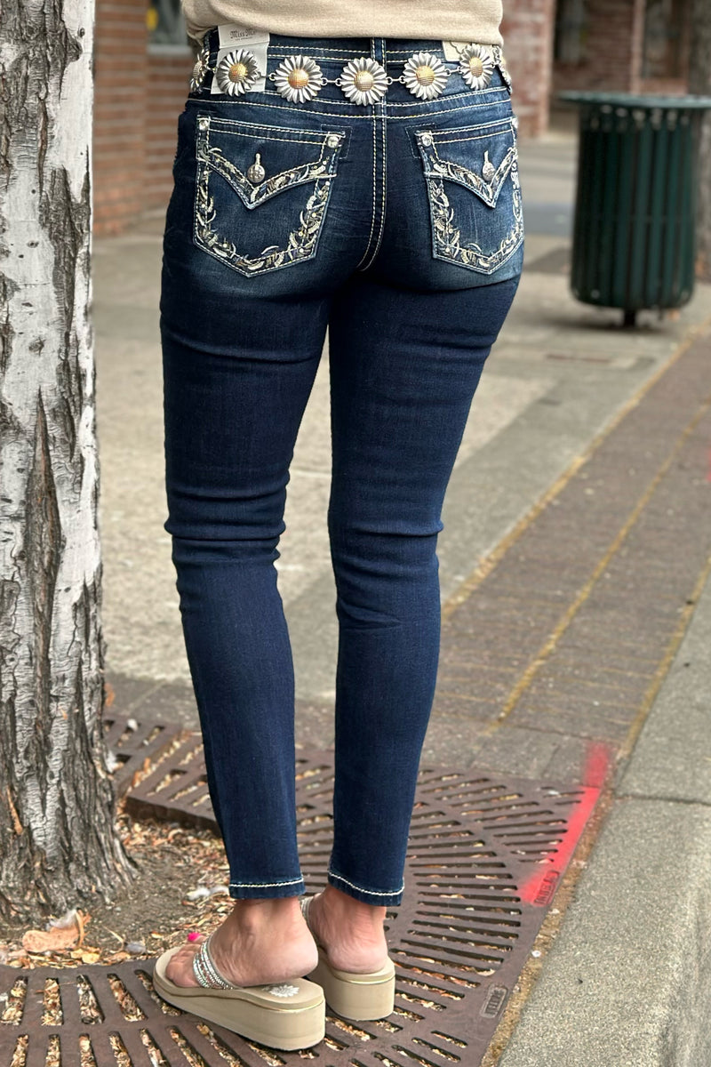 Miss Me Border Feather Mid Rise Skinny Jean-Skinny-Miss Me-Gallop 'n Glitz- Women's Western Wear Boutique, Located in Grants Pass, Oregon