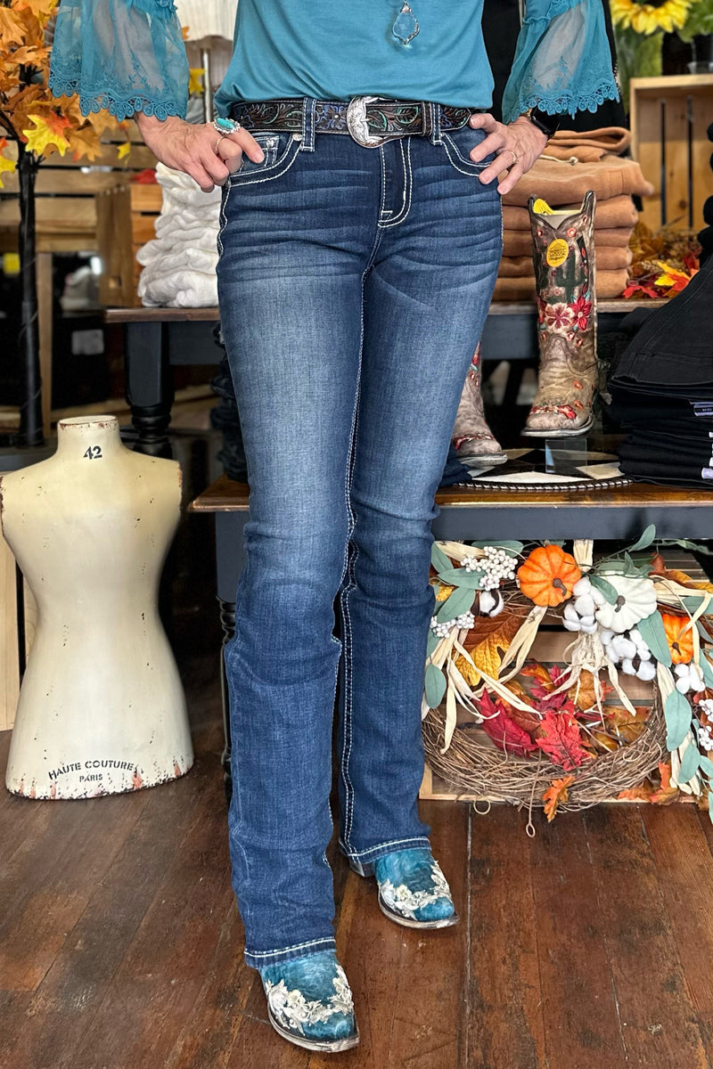 Miss Me Turquoise Dreamin' Mid Rise Slim Bootcut Jean-Bootcut-Miss Me-Gallop 'n Glitz- Women's Western Wear Boutique, Located in Grants Pass, Oregon