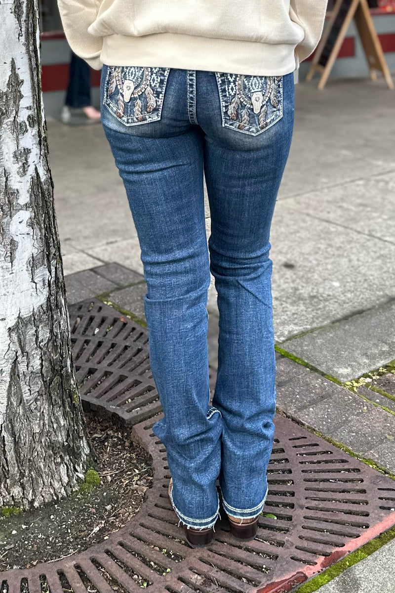 Miss Me Longhorn Dreamin' Mid Rise Straight Leg Jean-Straight-Miss Me-Gallop 'n Glitz- Women's Western Wear Boutique, Located in Grants Pass, Oregon