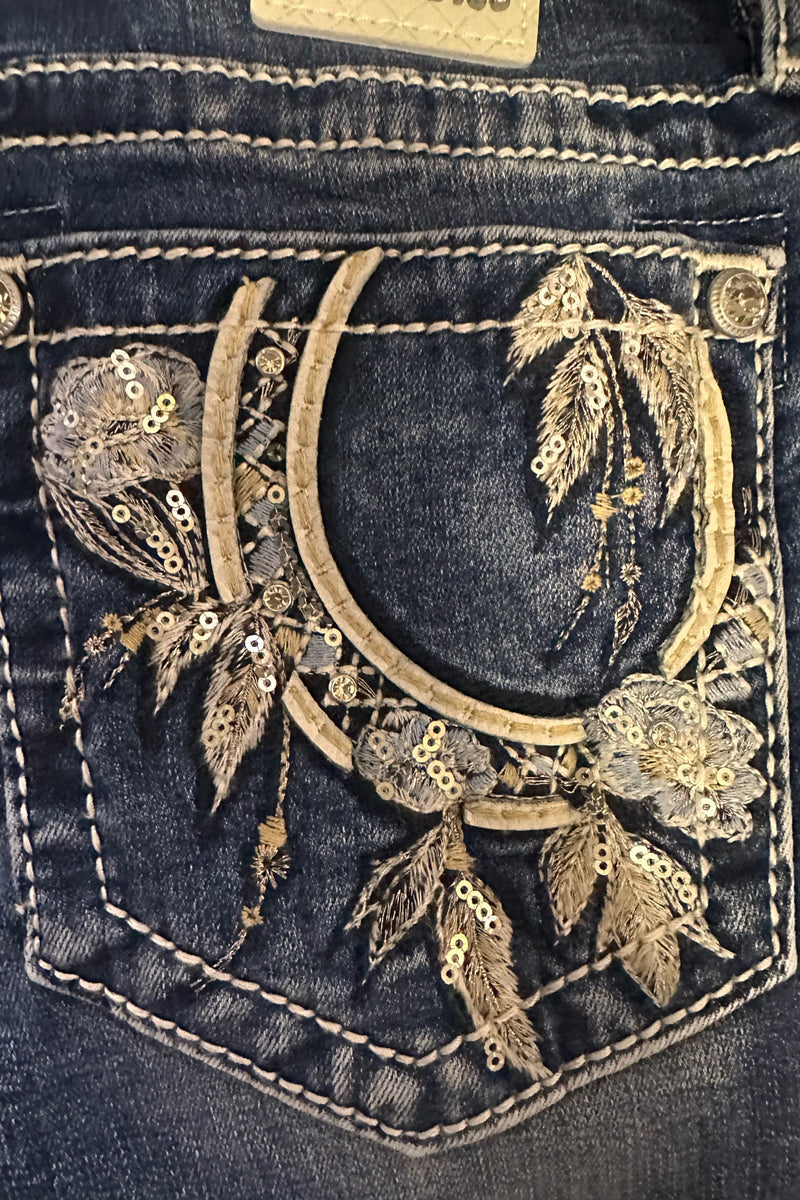 Floral Feathers Mid Rise Slim Bootcut Jean by Miss Me-Bootcut-Miss Me-Gallop 'n Glitz- Women's Western Wear Boutique, Located in Grants Pass, Oregon