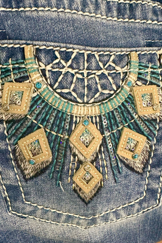 Turquoise Goddess Mid Rise Bootcut Jean by Miss Me-Bootcut-Miss Me-Gallop 'n Glitz- Women's Western Wear Boutique, Located in Grants Pass, Oregon