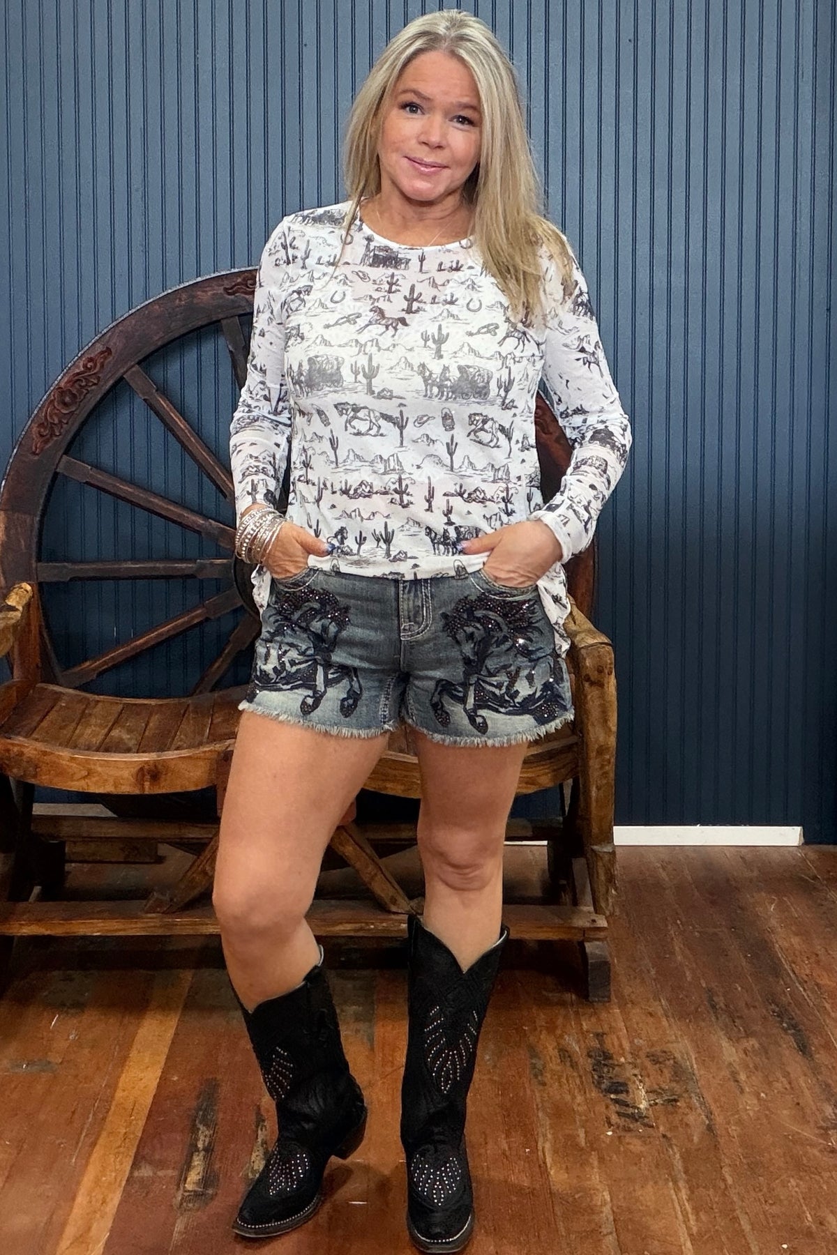 Black Stallion Denim Shorts by Miss Me-Shorts-Miss Me-Gallop 'n Glitz- Women's Western Wear Boutique, Located in Grants Pass, Oregon